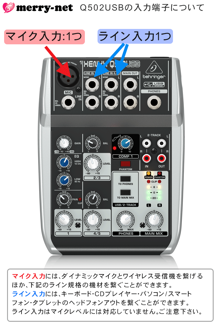 ベリンガー（BEHRINGER）小型アナログミキサー Q502USB-XENYX【福山