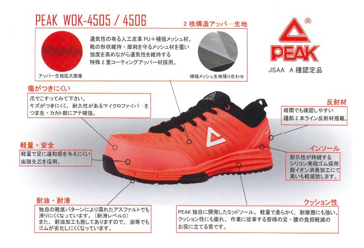 安全靴 ピーク PEAK セーフティスニーカー WOK-4506