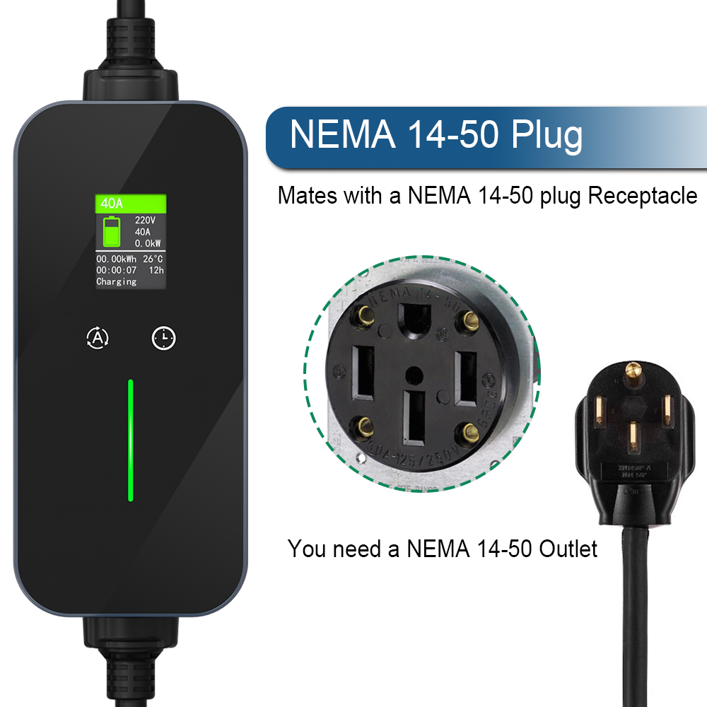 中国AC 240V 9.6kw 40A NACS TeslaポータブルEV充電器レベル2充電