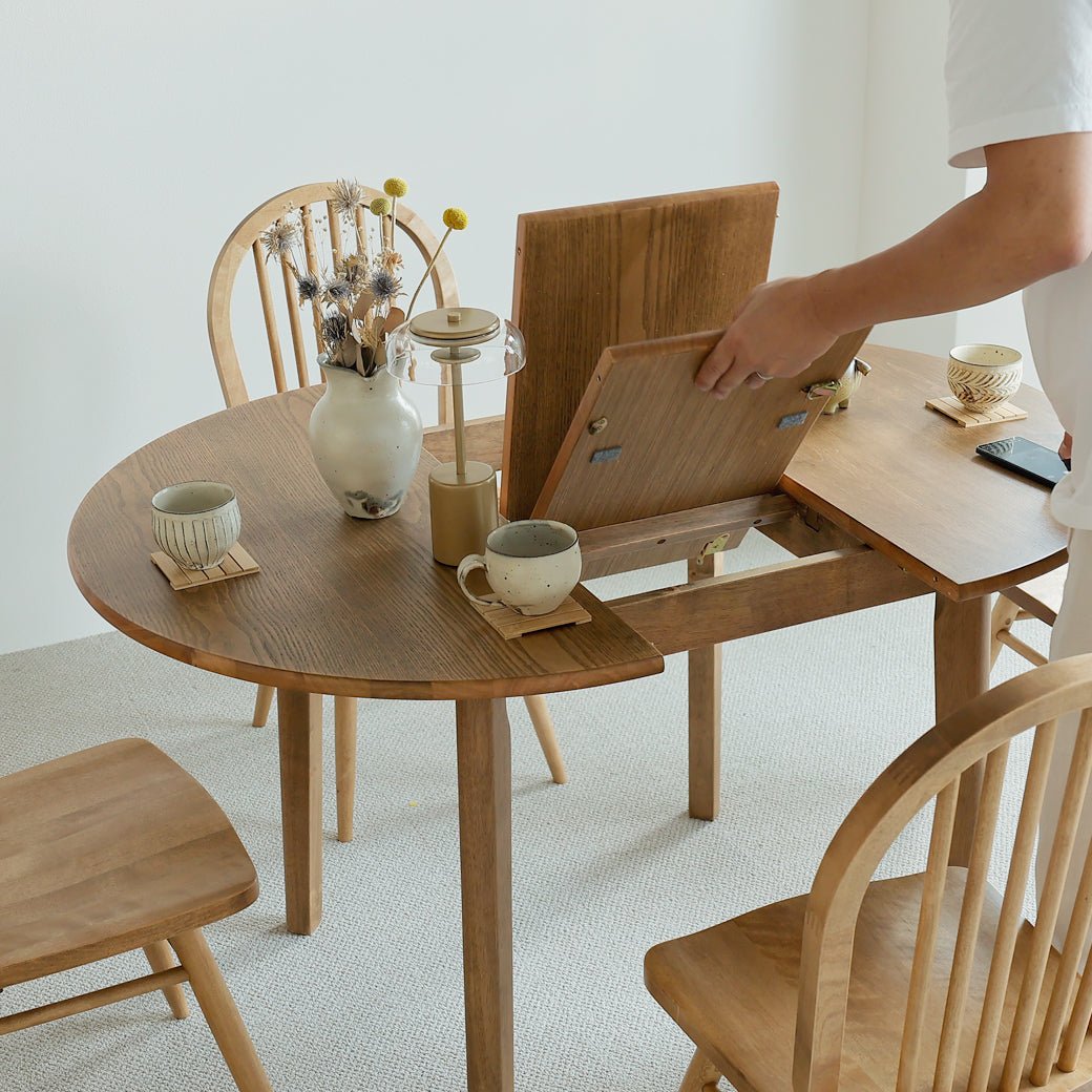 伸長式 ダイニングテーブル 90-120cm 楕円形 北欧モダン｜miion