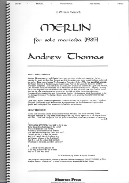 特価楽譜】マリンバソロ楽譜 MERLIN for solo marimba (1985) / Andrew