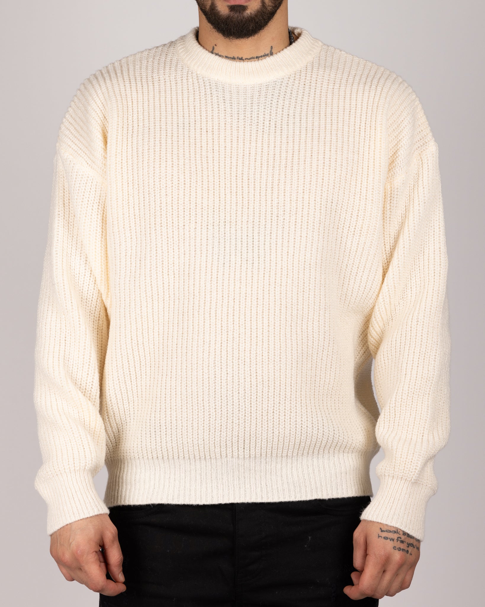 Ribbed Knit Crewneck Sweater White – Milano Couture