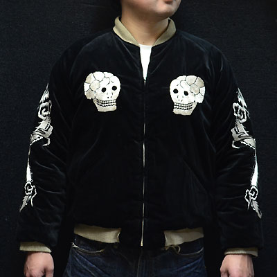 テーラー東洋スカジャン【SCULL×五重塔】別珍×サテンキルト
