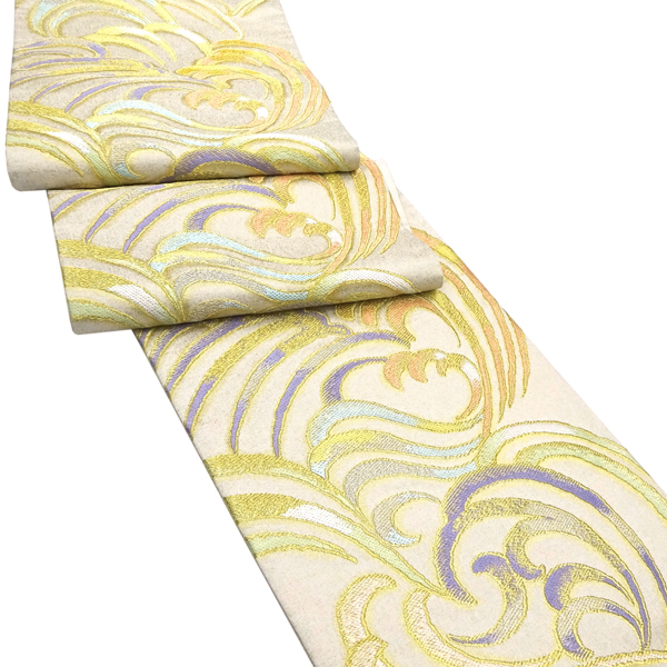 オンラインカタログ]まいづる 袋帯 西陣織 絹 波涛流麗文 生成り色