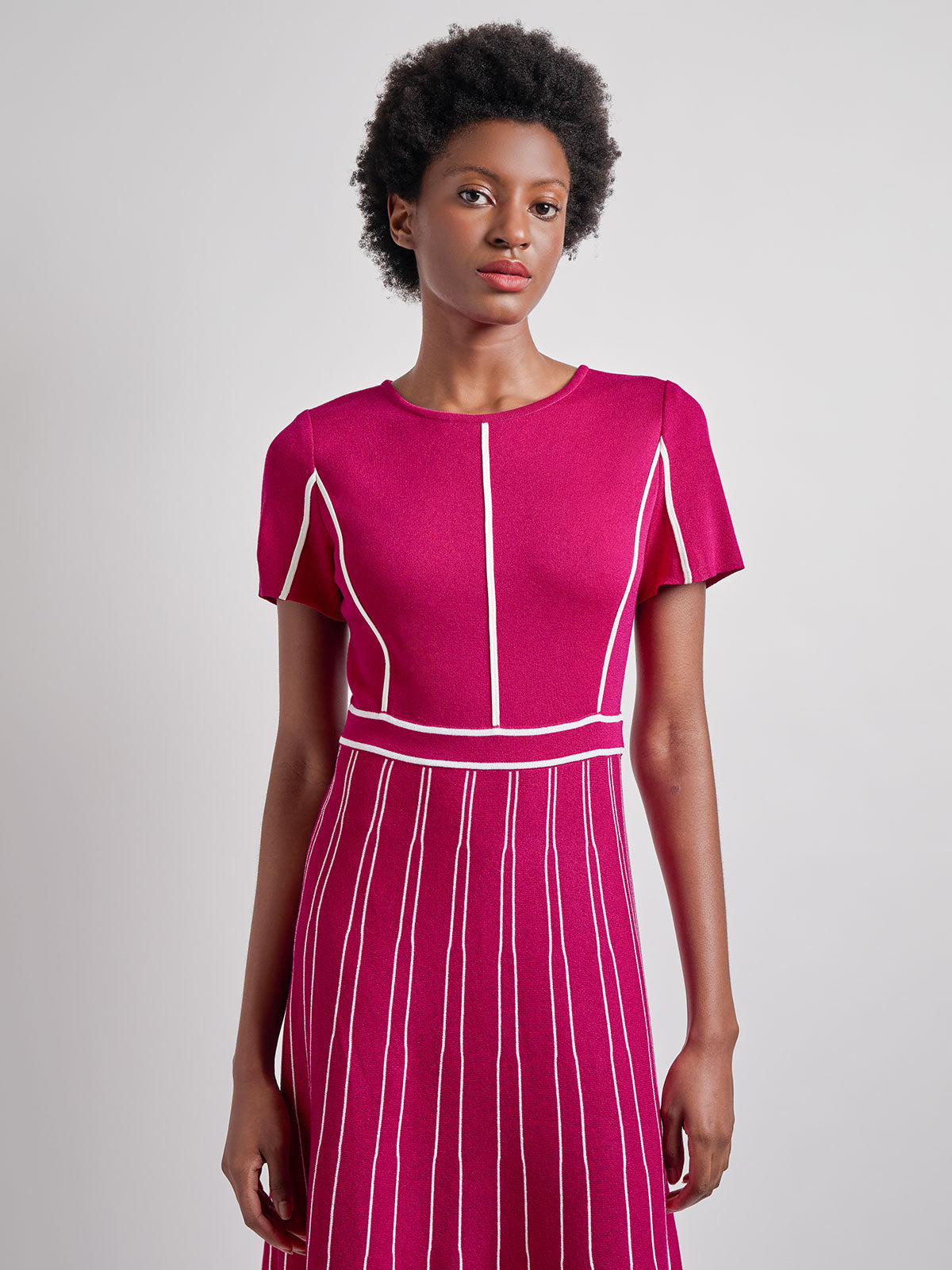 Contrast Stripe A-Line Soft Knit Dress - Modern Fit