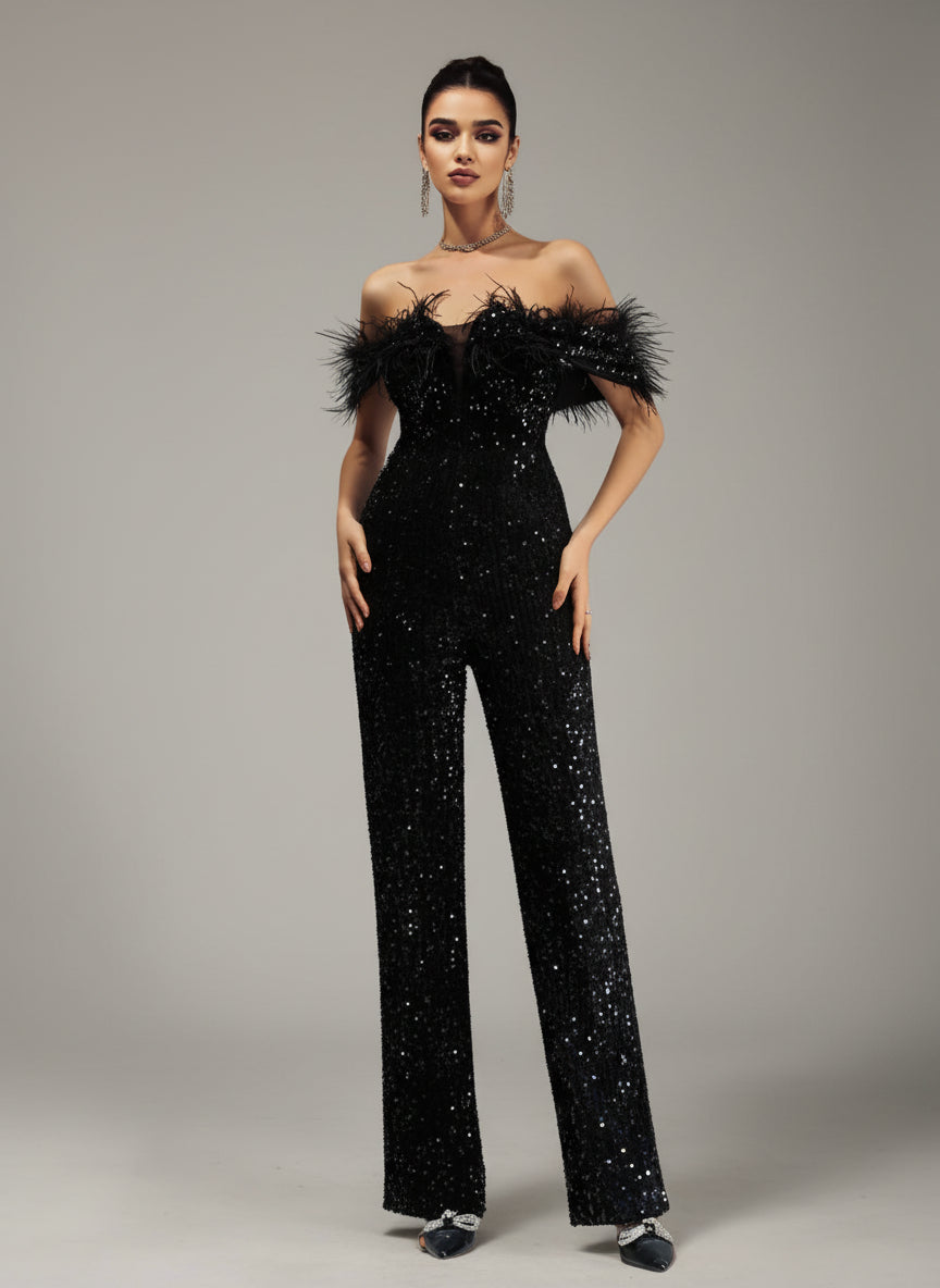 Missord Off Shoulder Feather Jumpsuits M02251 Online Sale – MISS ORD