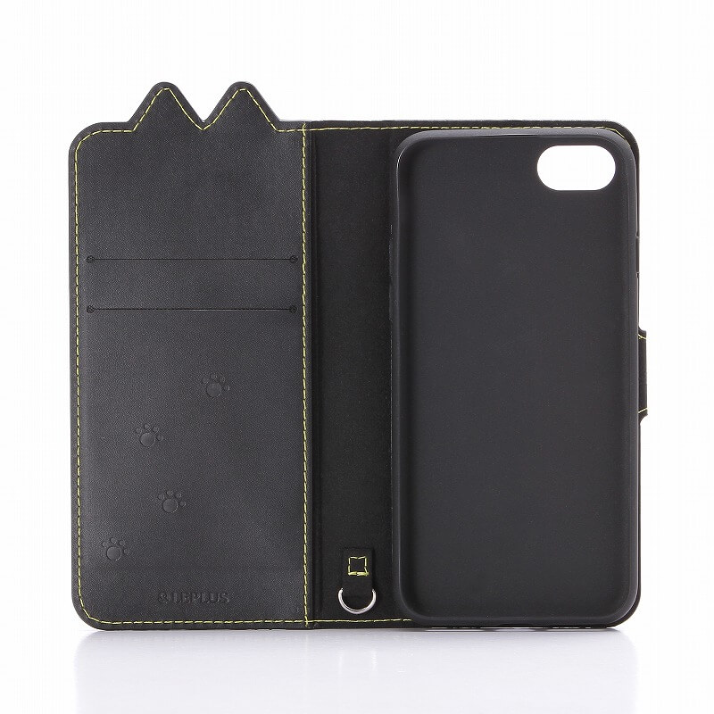 iPhone7 ブックタイプ猫型PUレザーケース「BOOK にゃん」 クロ｜スマホ