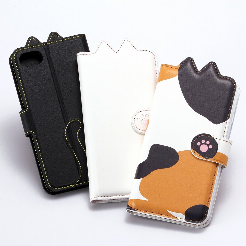 iPhone7 ブックタイプ猫型PUレザーケース「BOOK にゃん」 ミケ｜スマホ