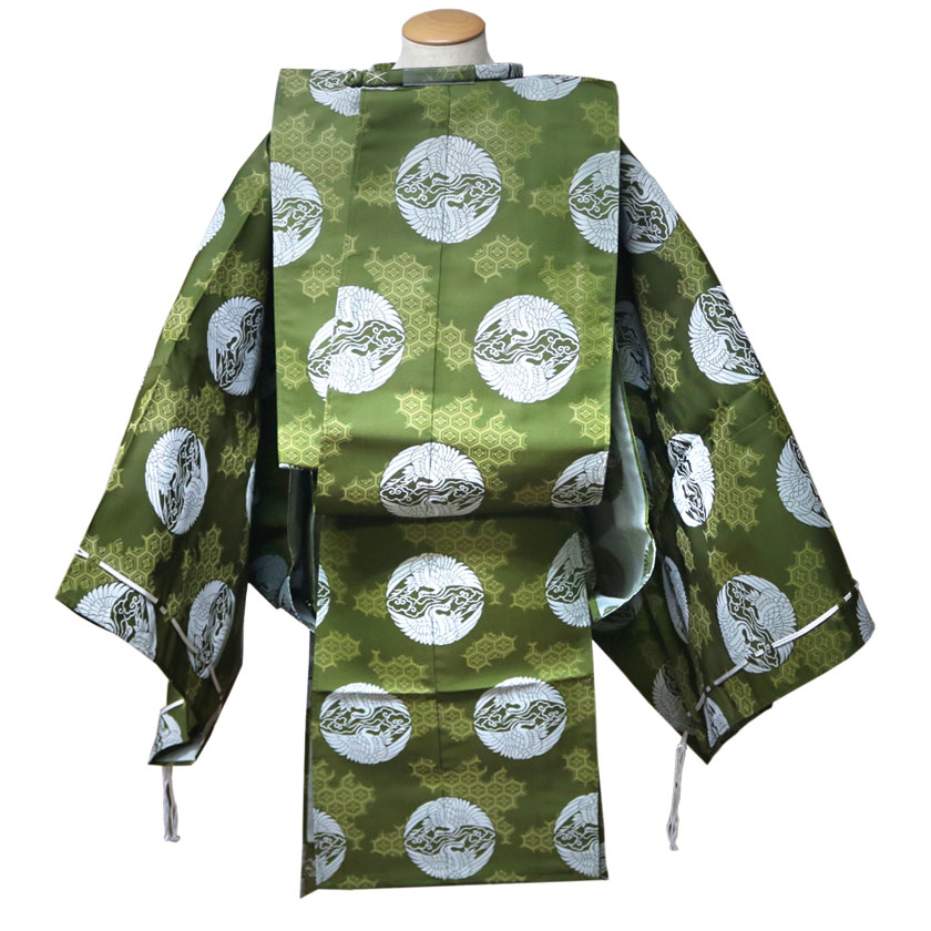 狩衣】狩衣 テトロン無双織 雲鶴紋 破れ亀甲 もえぎ色