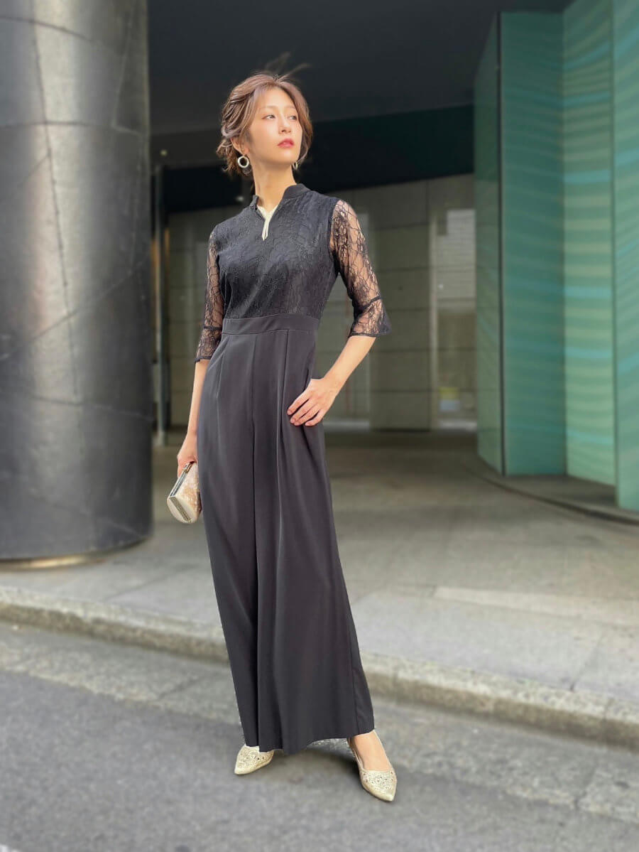 my closet / VネックオールインワンパンツドレスbkL