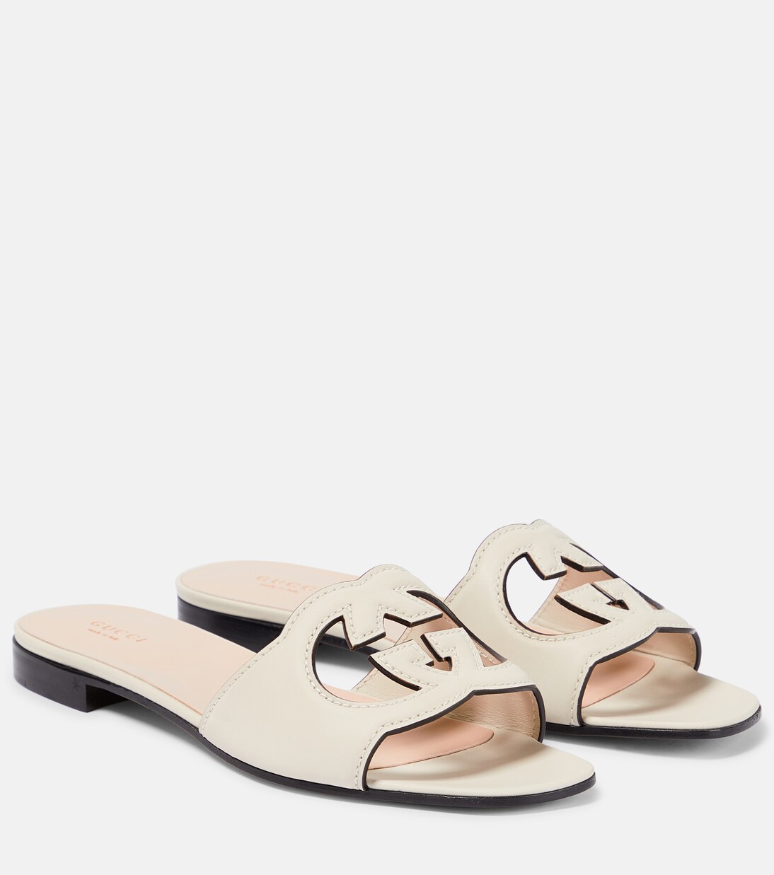 Interlocking G cutout leather sandals in white - Gucci | Mytheresa