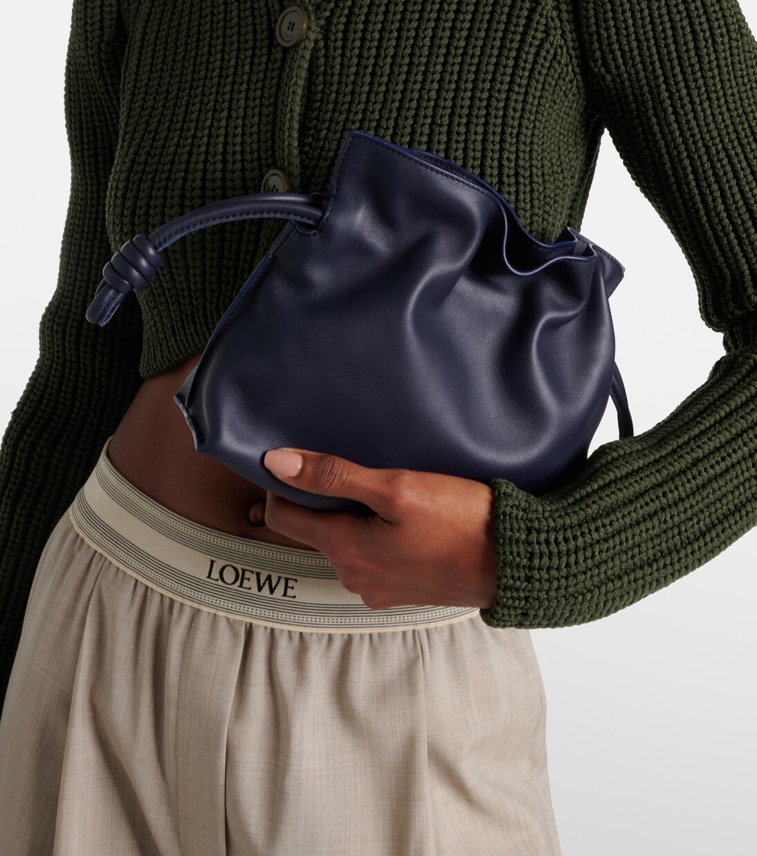 Flamenco Mini leather clutch in blue - Loewe | Mytheresa