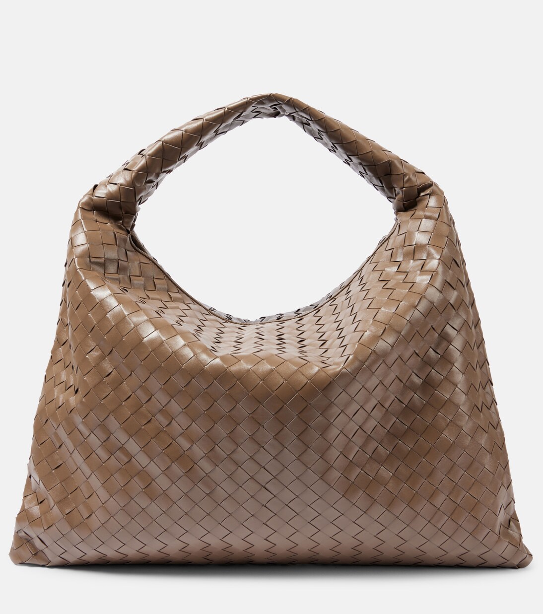 Hop Large Intrecciato leather shoulder bag in brown - Bottega