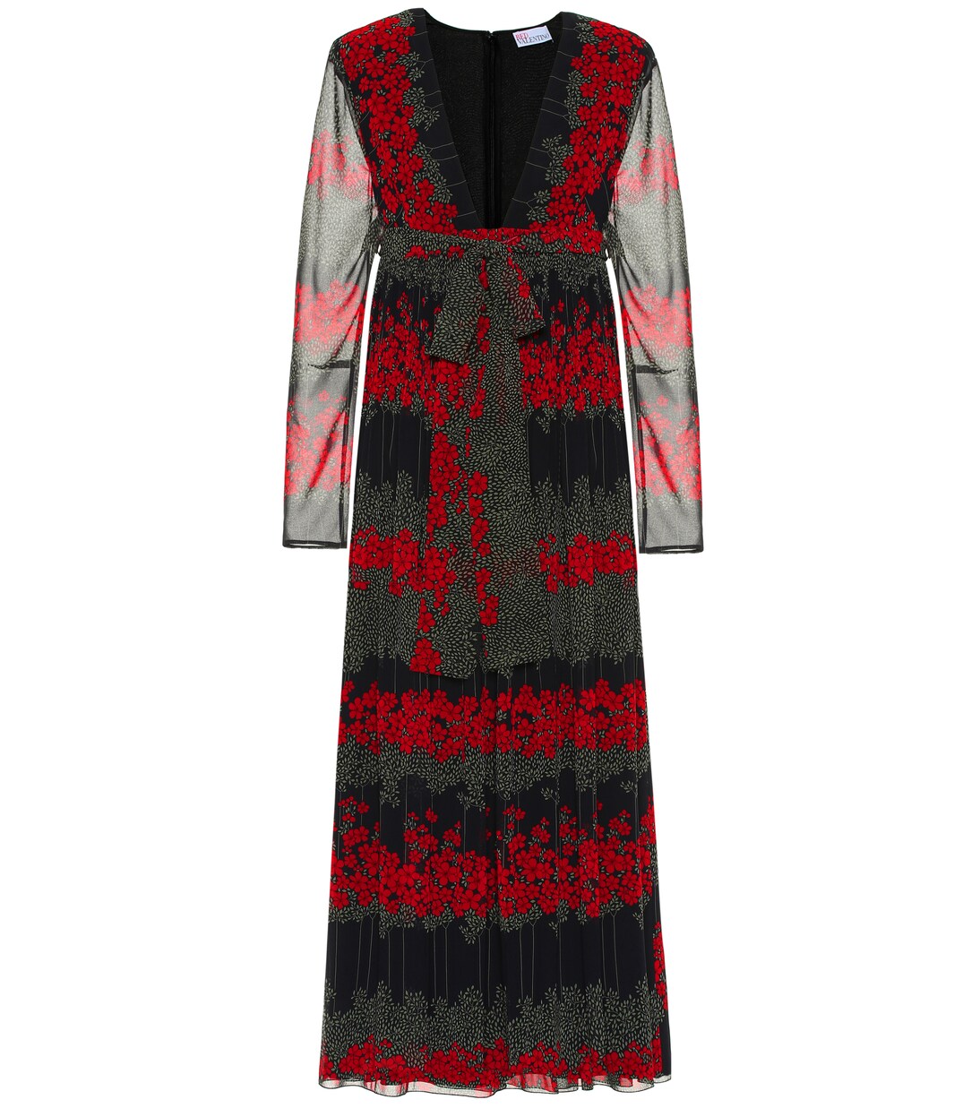 REDValentino pleated floral midi dress in black - RED Valentino