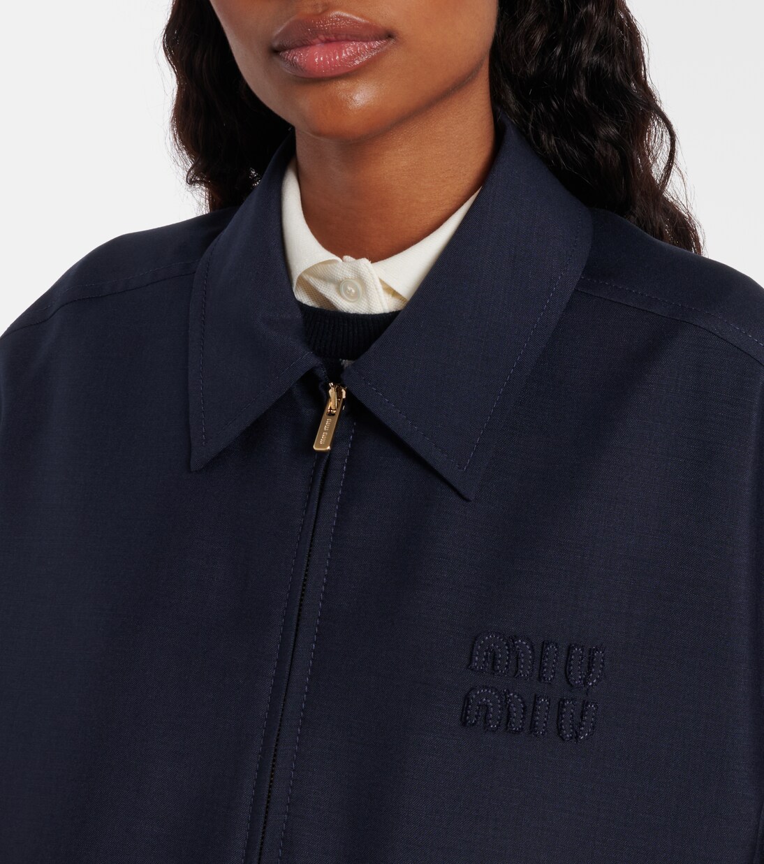 Mohair and wool blouson jacket in blue - Miu Miu | Mytheresa