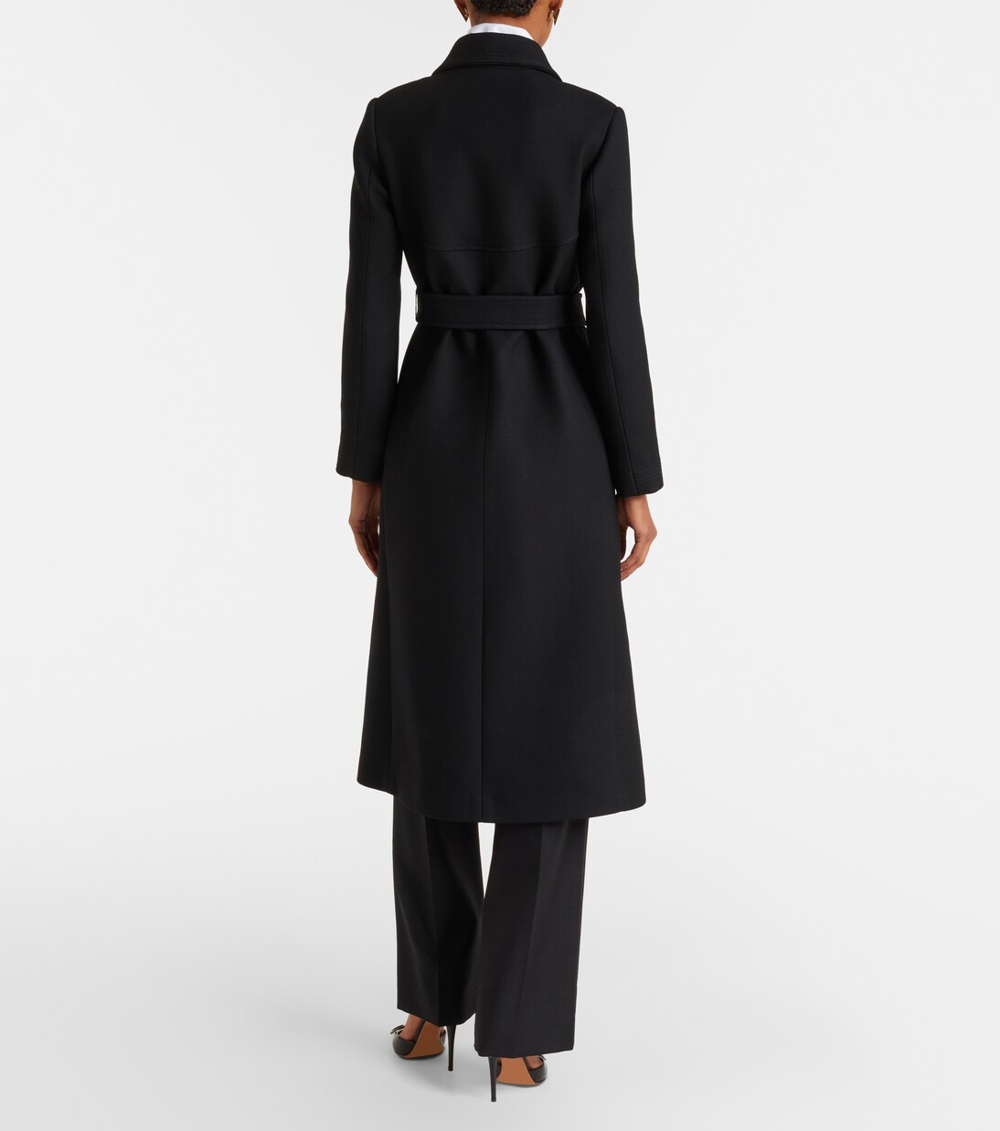 VGold belted wool and silk coat in black - Valentino | Mytheresa