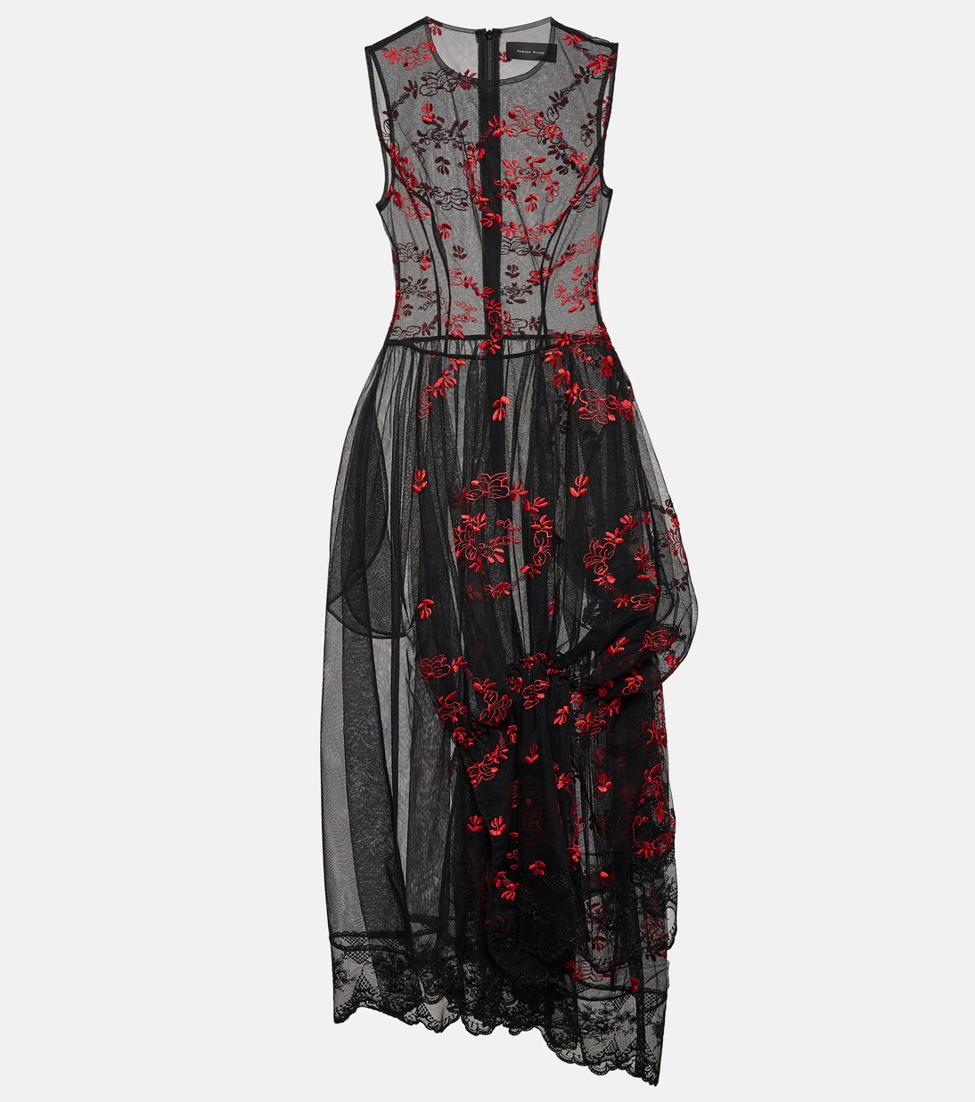 Floral embroidered tulle midi dress in black - Simone Rocha