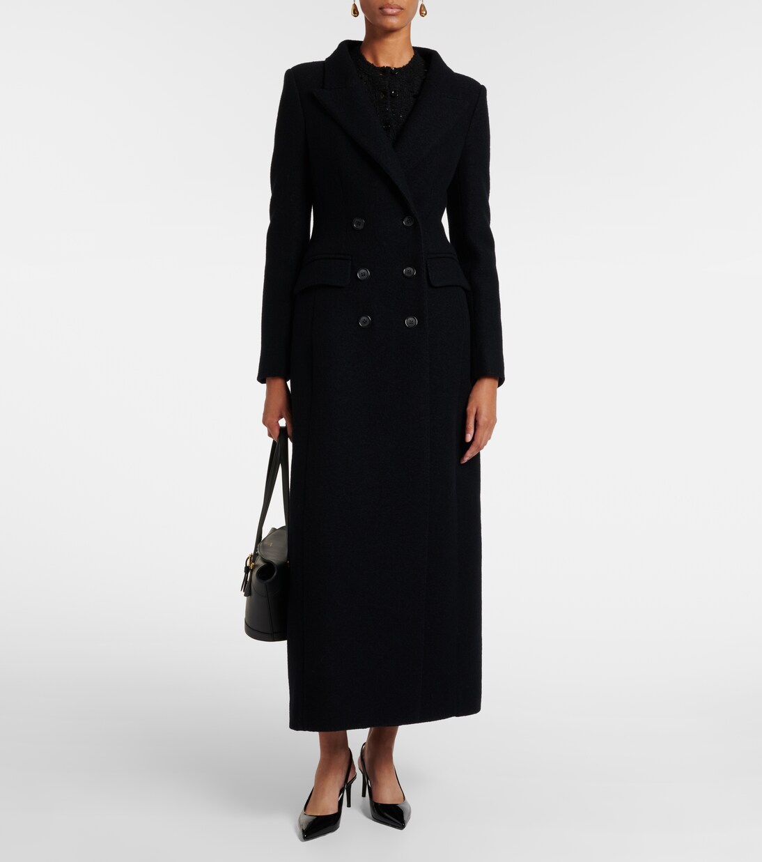 Double-breasted virgin wool coat in black - Dolce Gabbana | Mytheresa