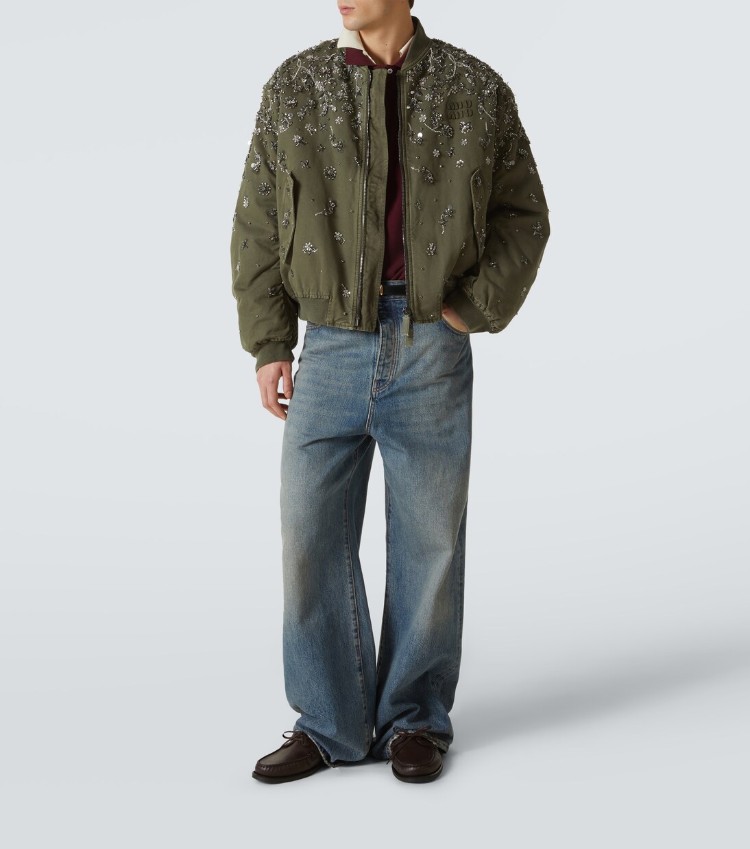 Sequined cotton gabardine bomber jacket in green - Miu Miu | Mytheresa