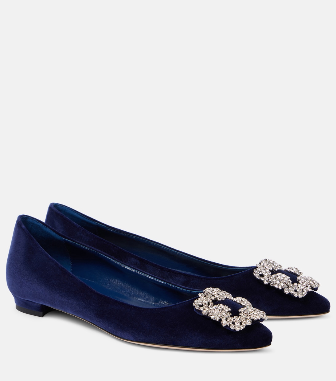 Hangisi embellished velvet ballet flats in blue - Manolo Blahnik