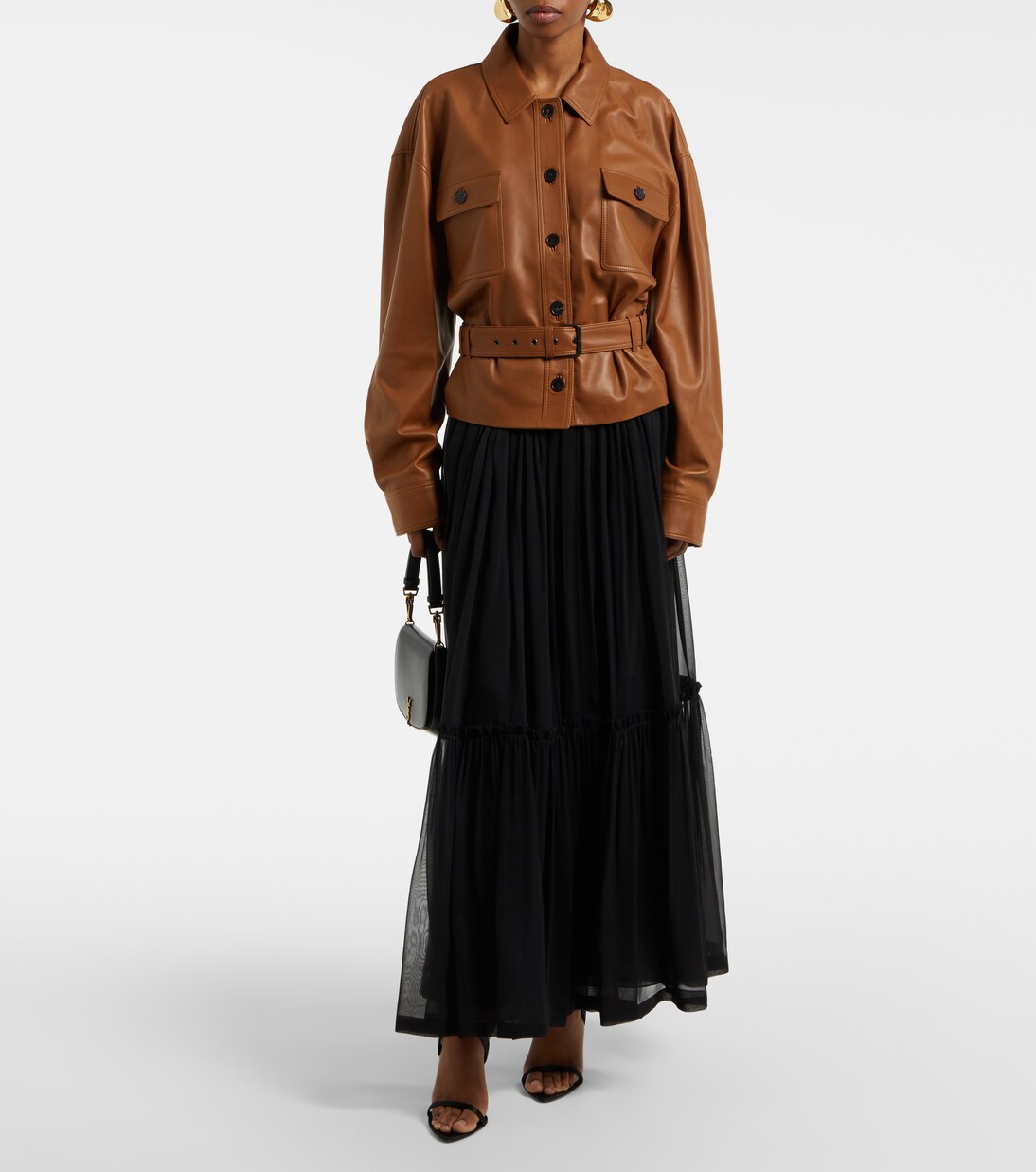 Saharienne cropped leather jacket in brown - Saint Laurent | Mytheresa