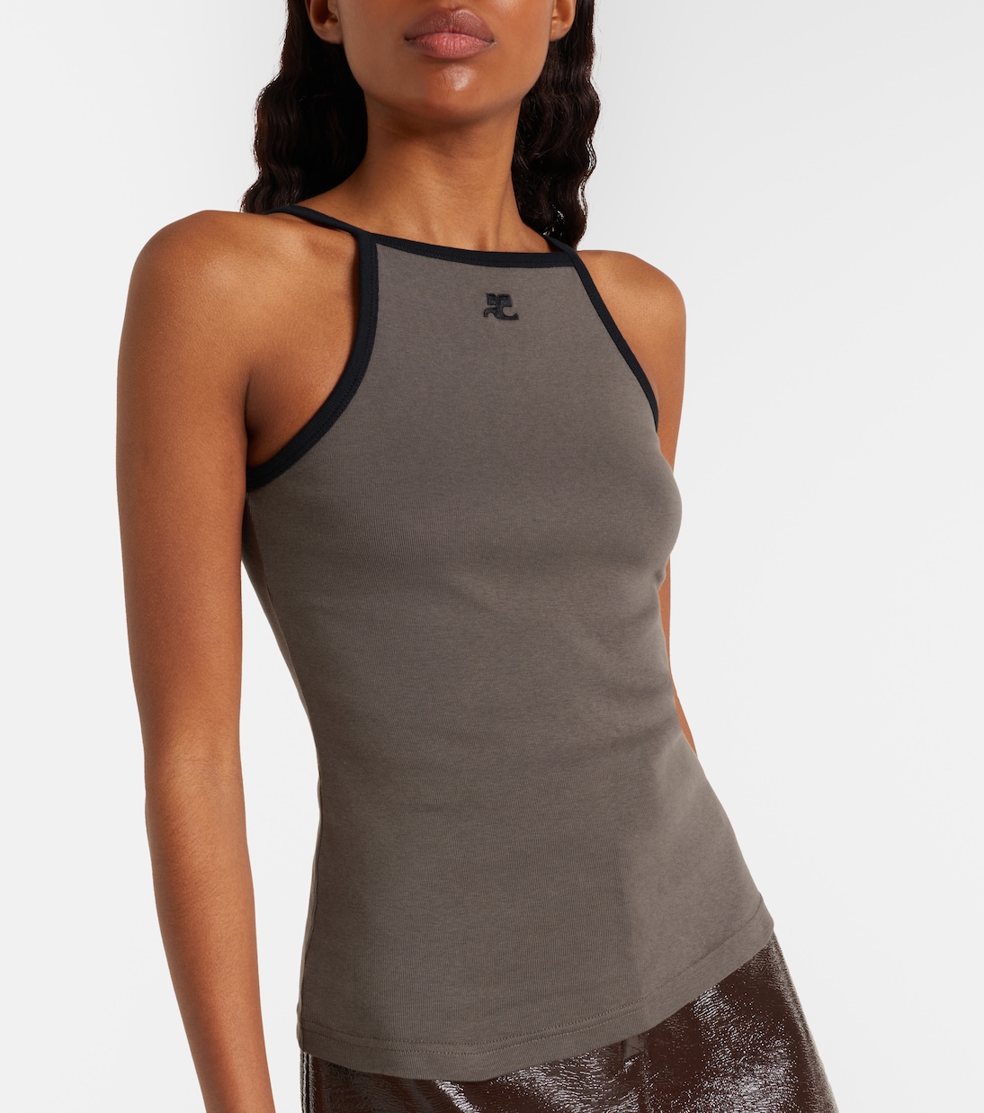 Logo cotton tank top in grey - Courreges | Mytheresa