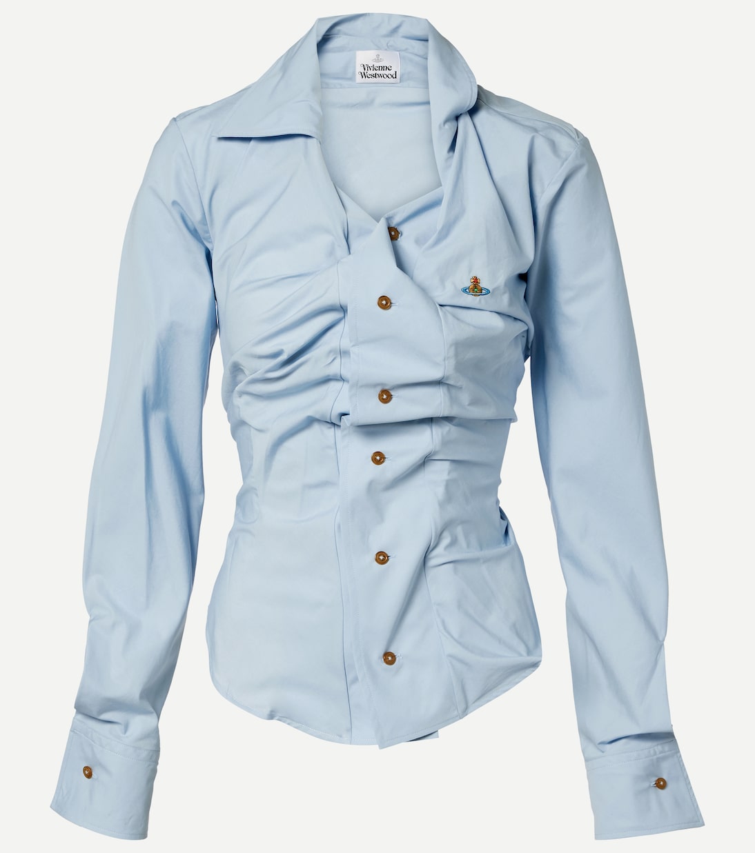 Orb gathered cotton poplin shirt in blue - Vivienne Westwood