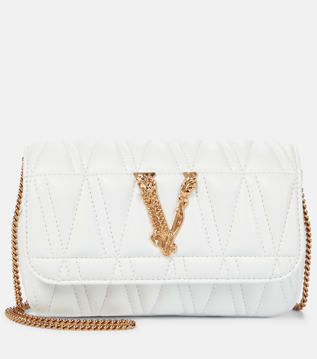 Virtus Small leather crossbody bag in white - Versace | Mytheresa