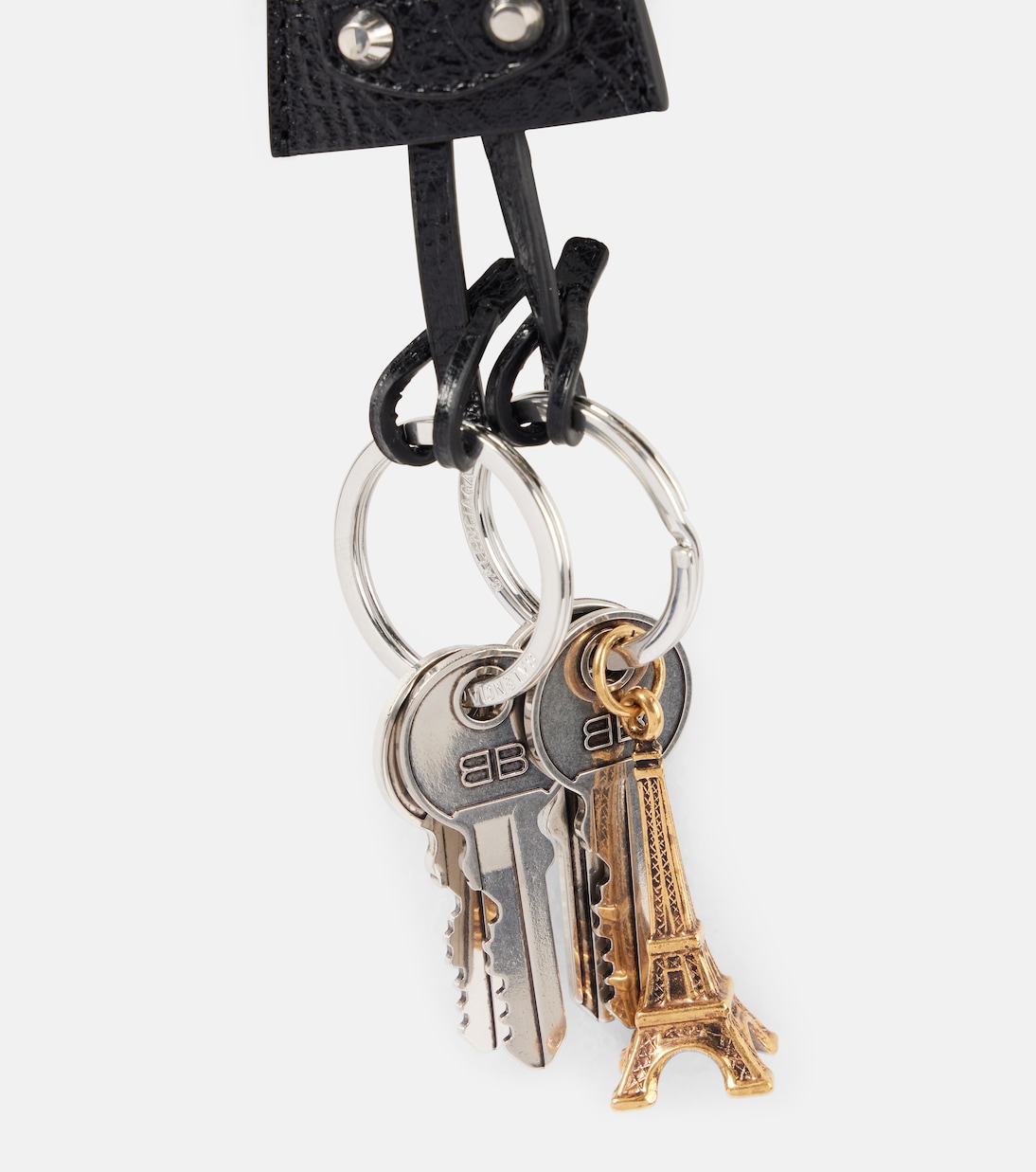 Le City Charm Eiffel leather keychain in black - Balenciaga