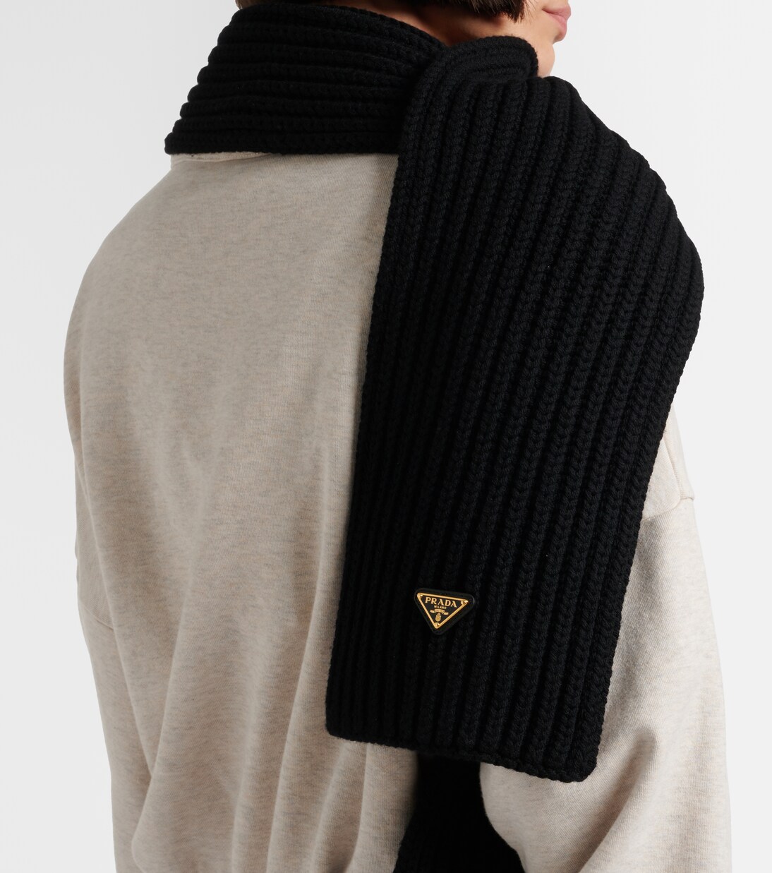 Ribbed-knit virgin wool scarf in black - Prada | Mytheresa