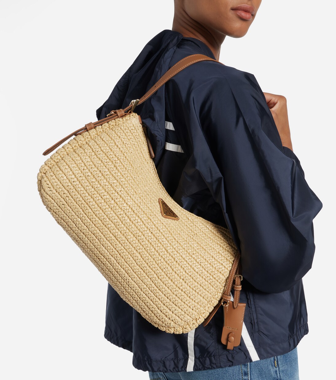 Prada Aimée Large crochet shoulder bag in neutrals - Prada | Mytheresa