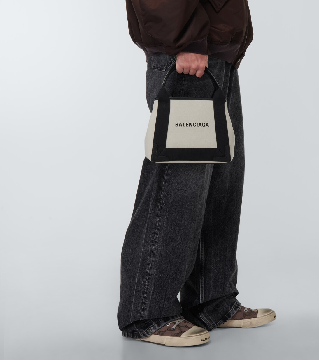 Cabas leather-trimmed canvas tote bag in multicoloured