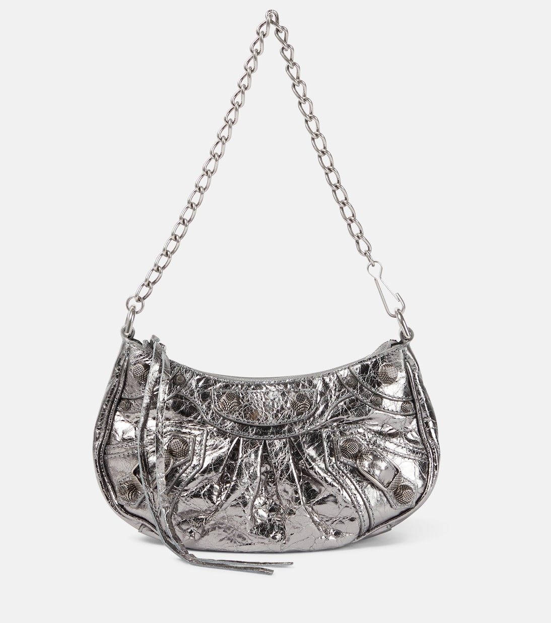 Le Cagole Mini leather shoulder bag in silver - Balenciaga | Mytheresa