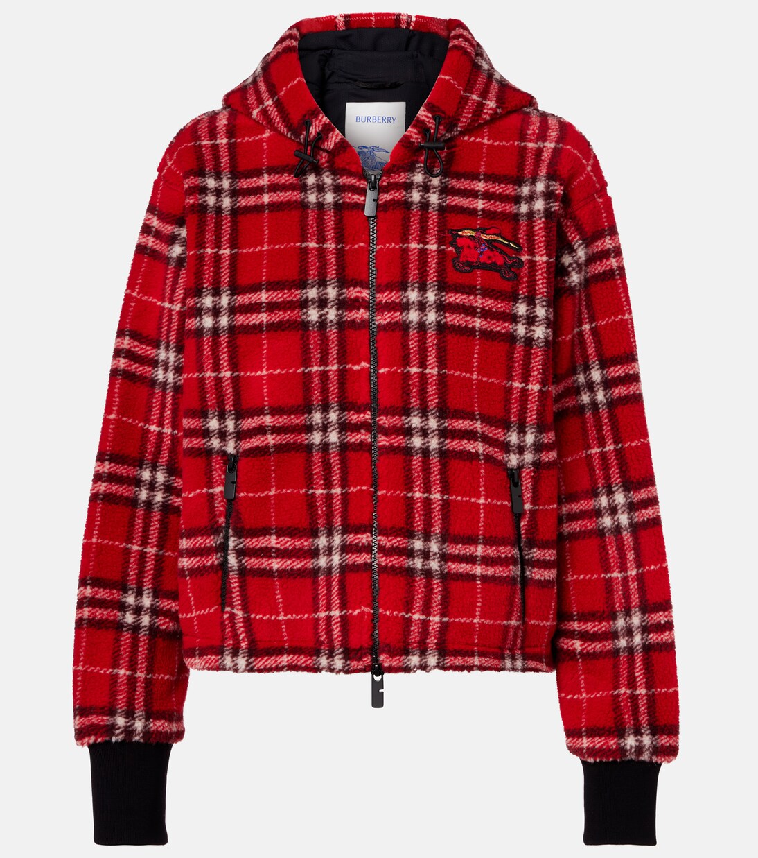Burberry Check hooded wool-blend jacket in red - Burberry | Mytheresa