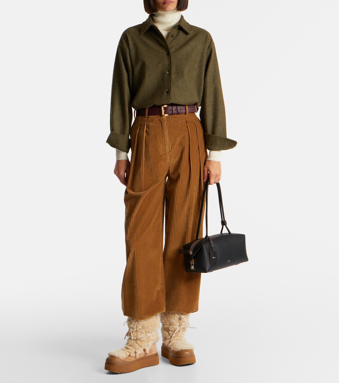 Mellow shearling and suede lace-up boots in beige - Tory Burch