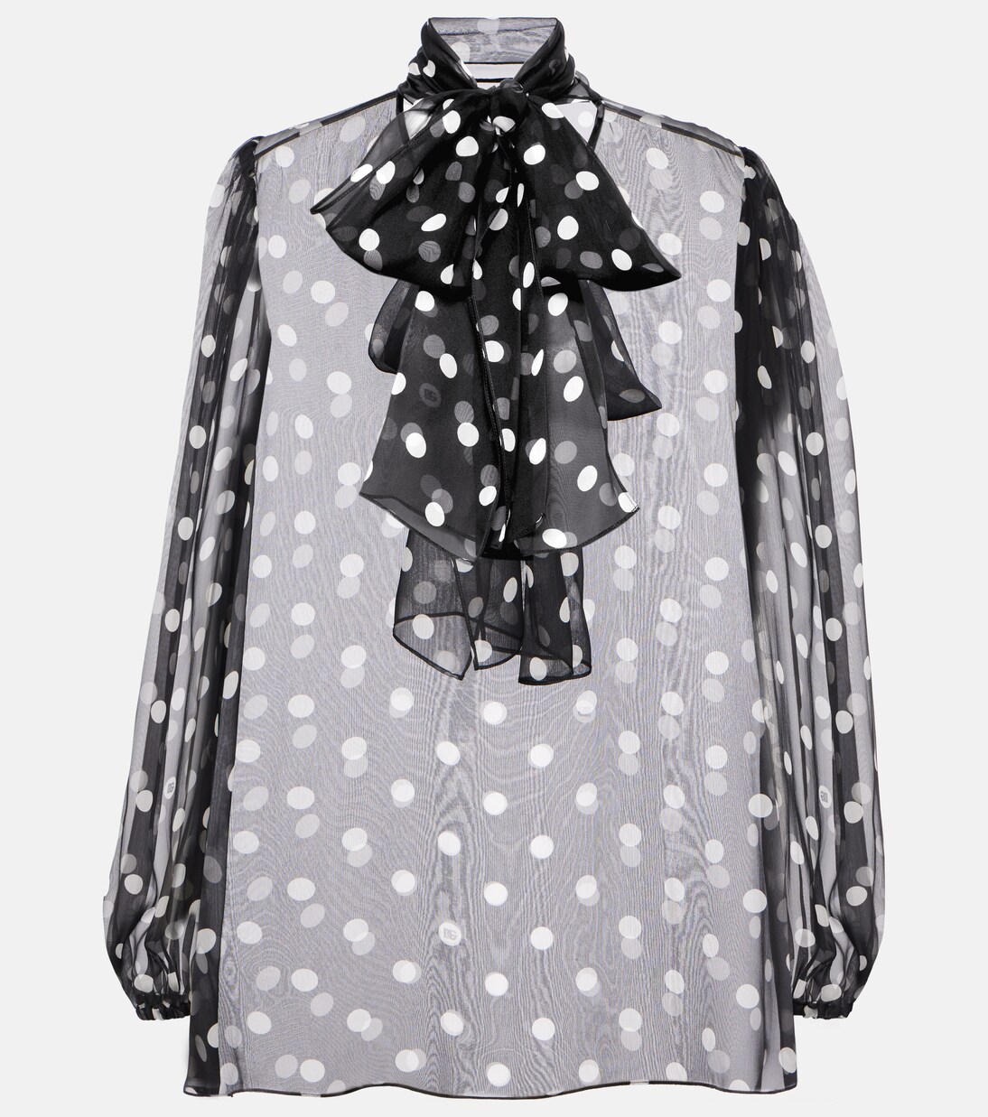 Polka-dot bow-detail silk chiffon blouse in black - Dolce Gabbana