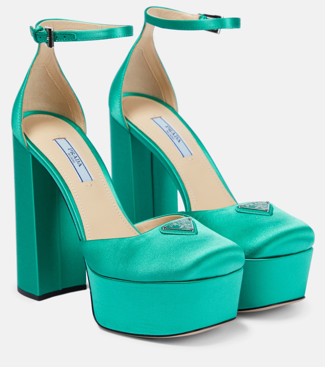 Satin platform pumps in green - Prada | Mytheresa