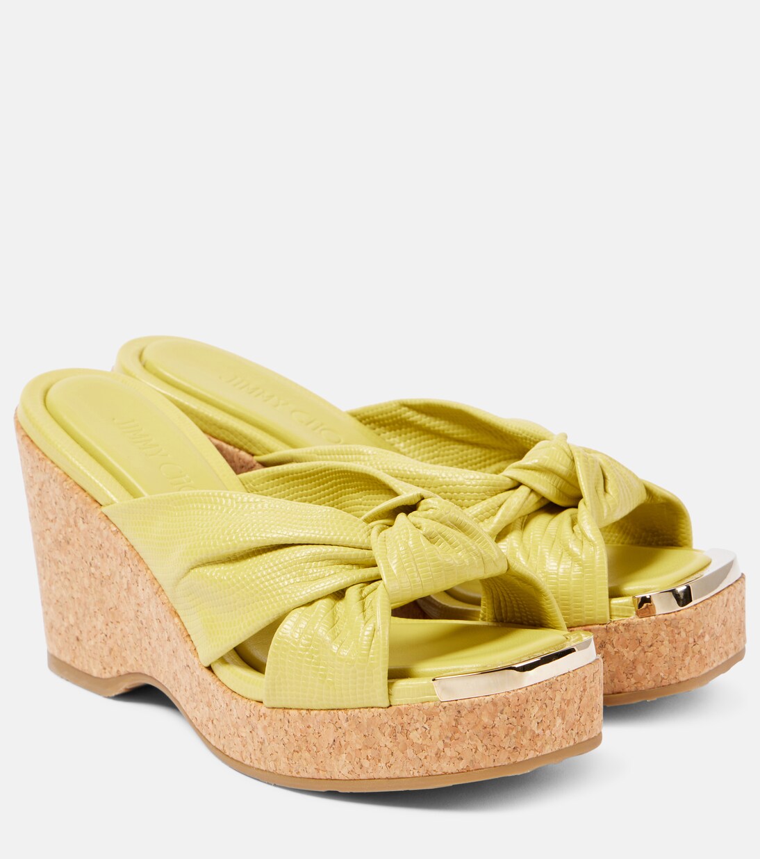 Avenue lizard-effect leather wedge mules in yellow - Jimmy Choo