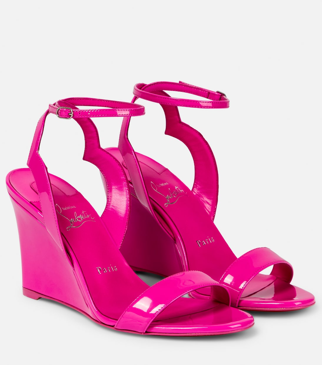 Patent leather wedge sandals in pink - Christian Louboutin | Mytheresa