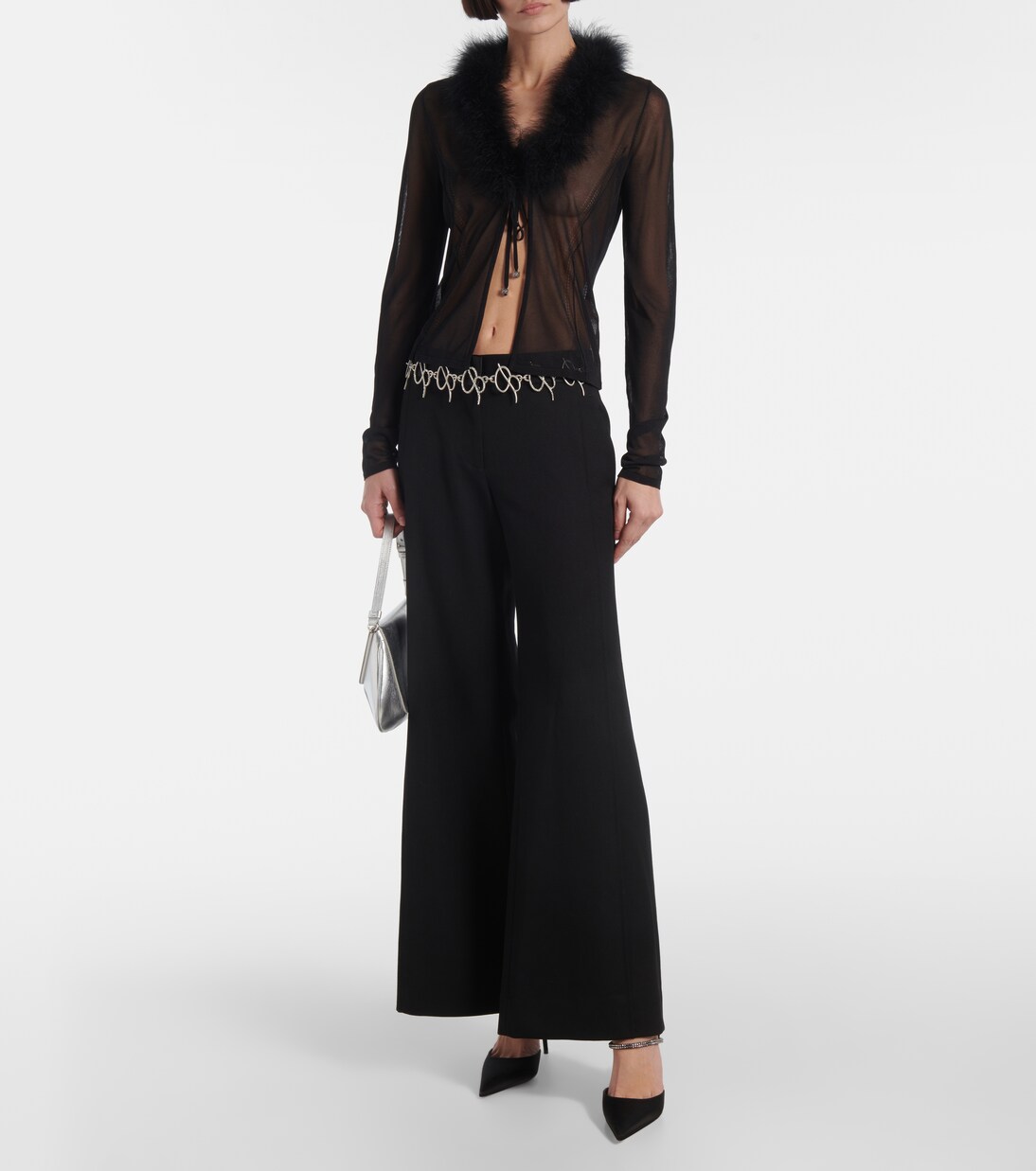 Feather-trimmed cardigan in black - Blumarine | Mytheresa