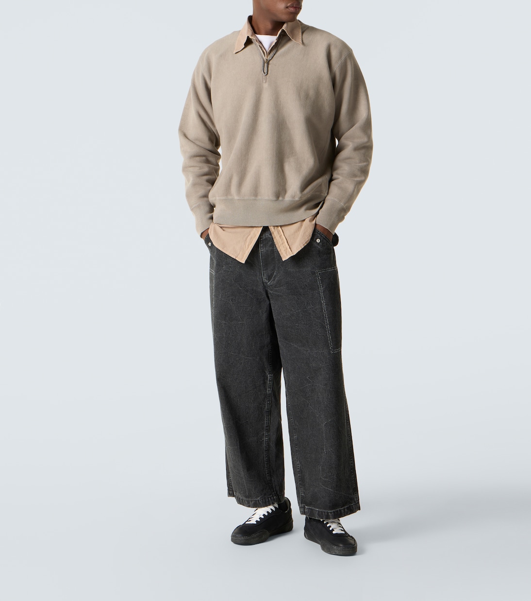 Vintage cotton jersey half-zip sweatshirt in beige - A Presse