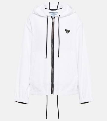 Zip-up cotton hoodie in white - Prada | Mytheresa