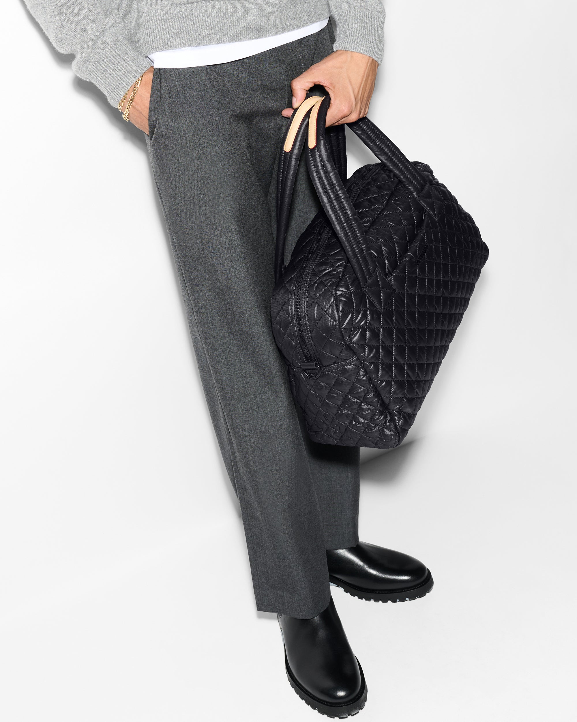 Black Quilted Duffle Travel Bag | MZ Wallace