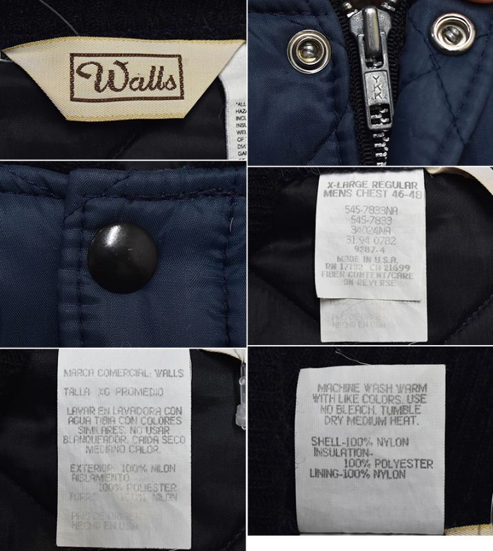 90'sUSA製【ビンテージ】【Walls】ウォールズ【紺x黒】【キルティング