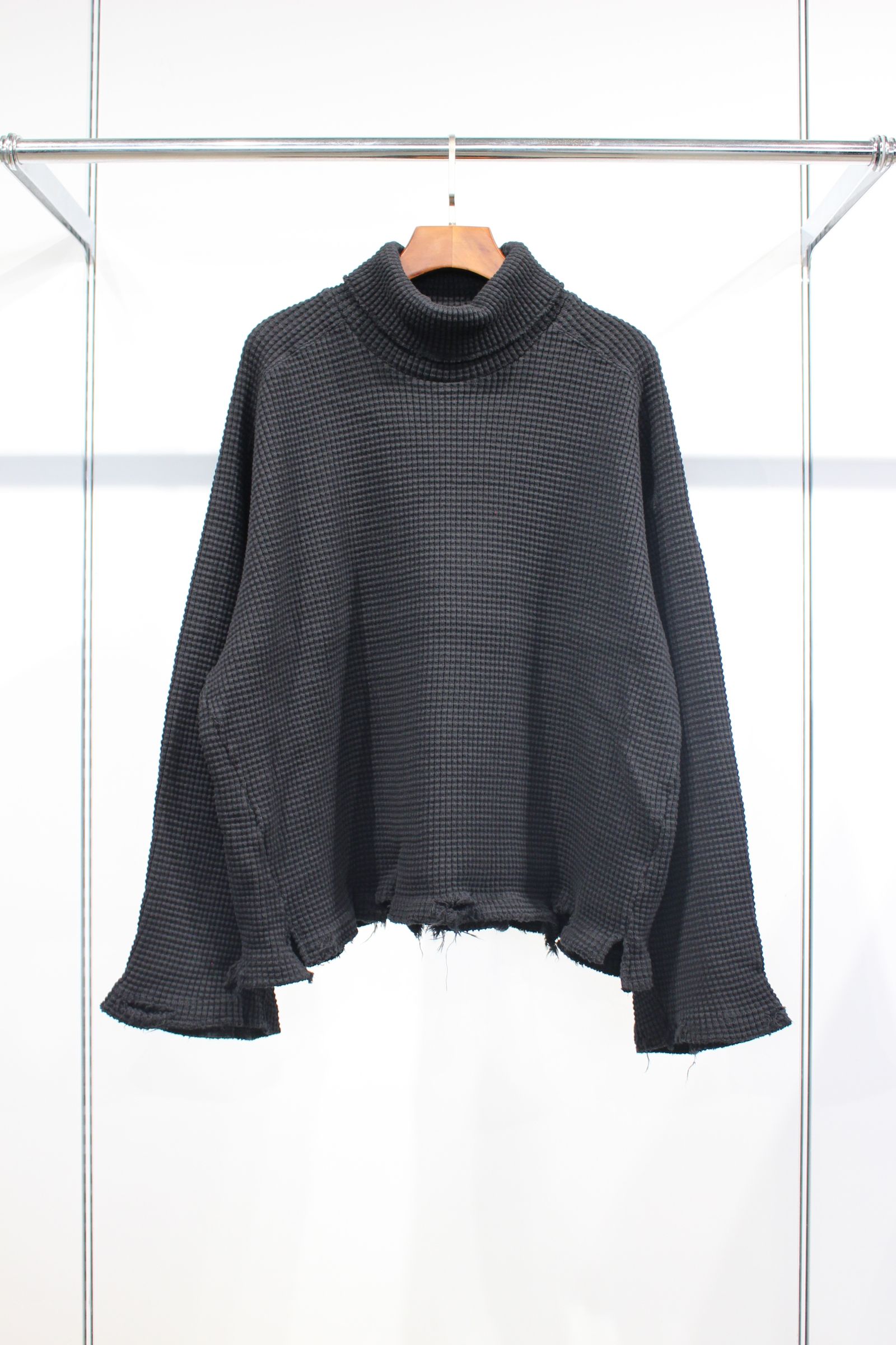 ANCELLM - HEAVYWAFFLE DAMAGE LS T-SHIRT | BLACK | ダメージワッフル