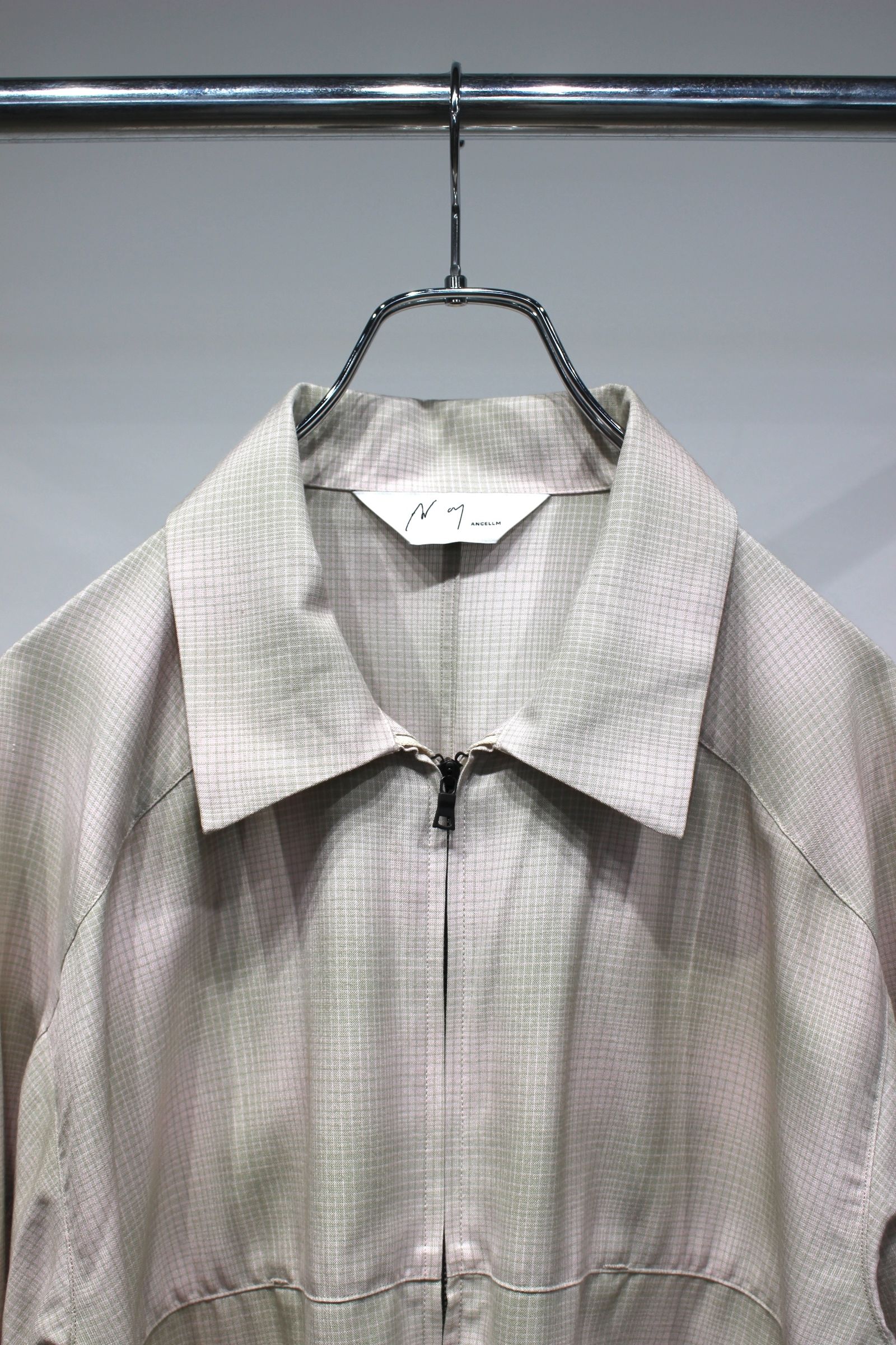 ANCELLM - OMBRECHECK SHORT ZIPUP SHIRT | PINK | ジップアップシャツ
