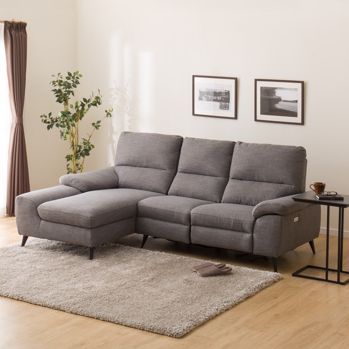 電動カウチソファ 布張りタイプ (LB033 右カウチ DR-GY) | ニトリ