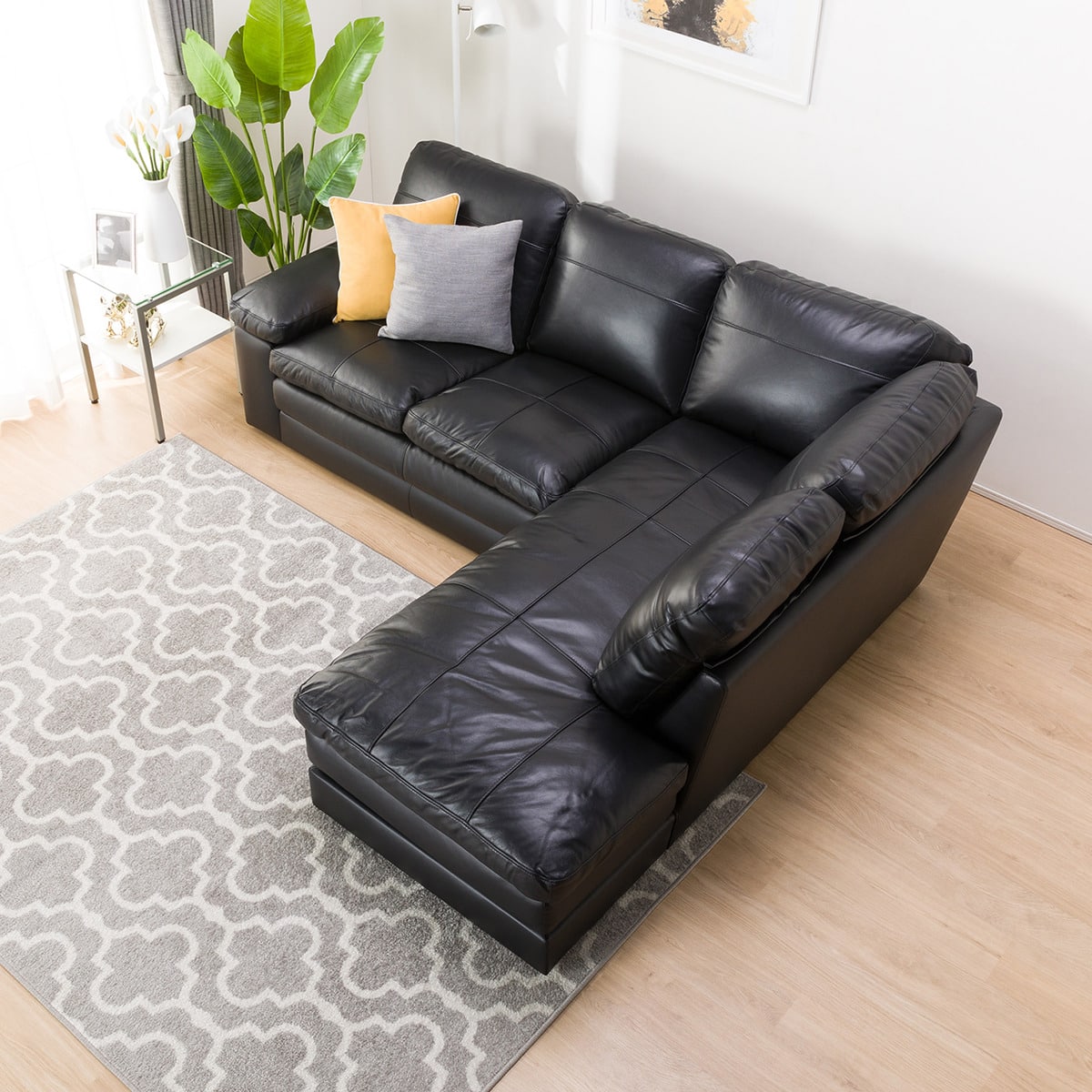 コーナーソファ 本革(一部合成皮革)タイプ (Sステイツ 左コーナー BK