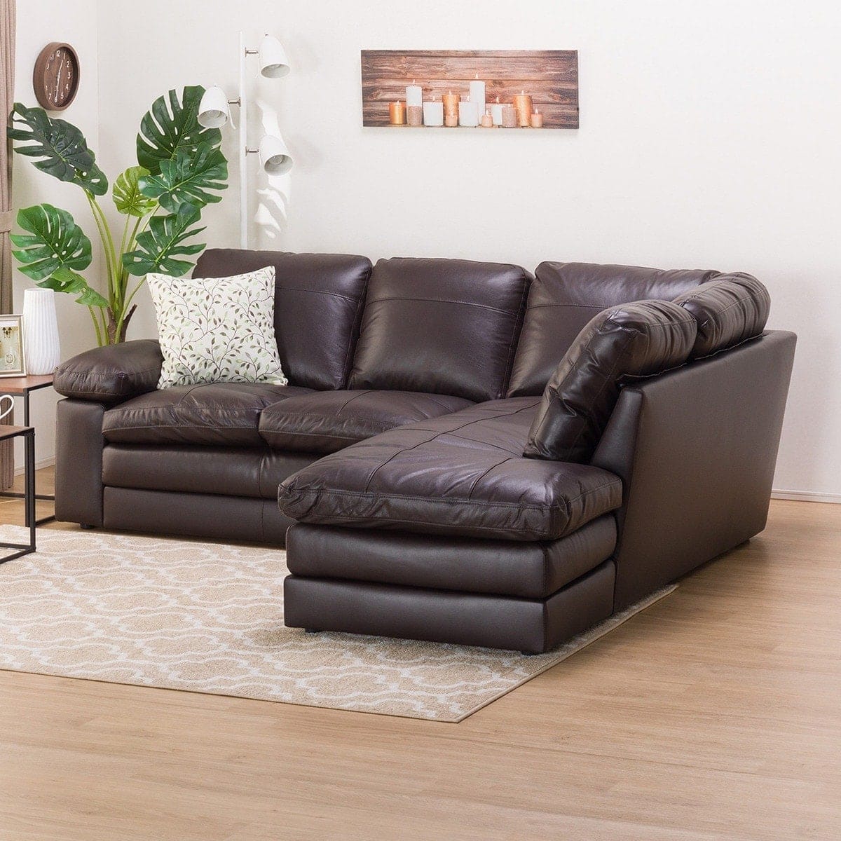 コーナーソファ 本革(一部合成皮革)タイプ (Sステイツ 左コーナー DBR