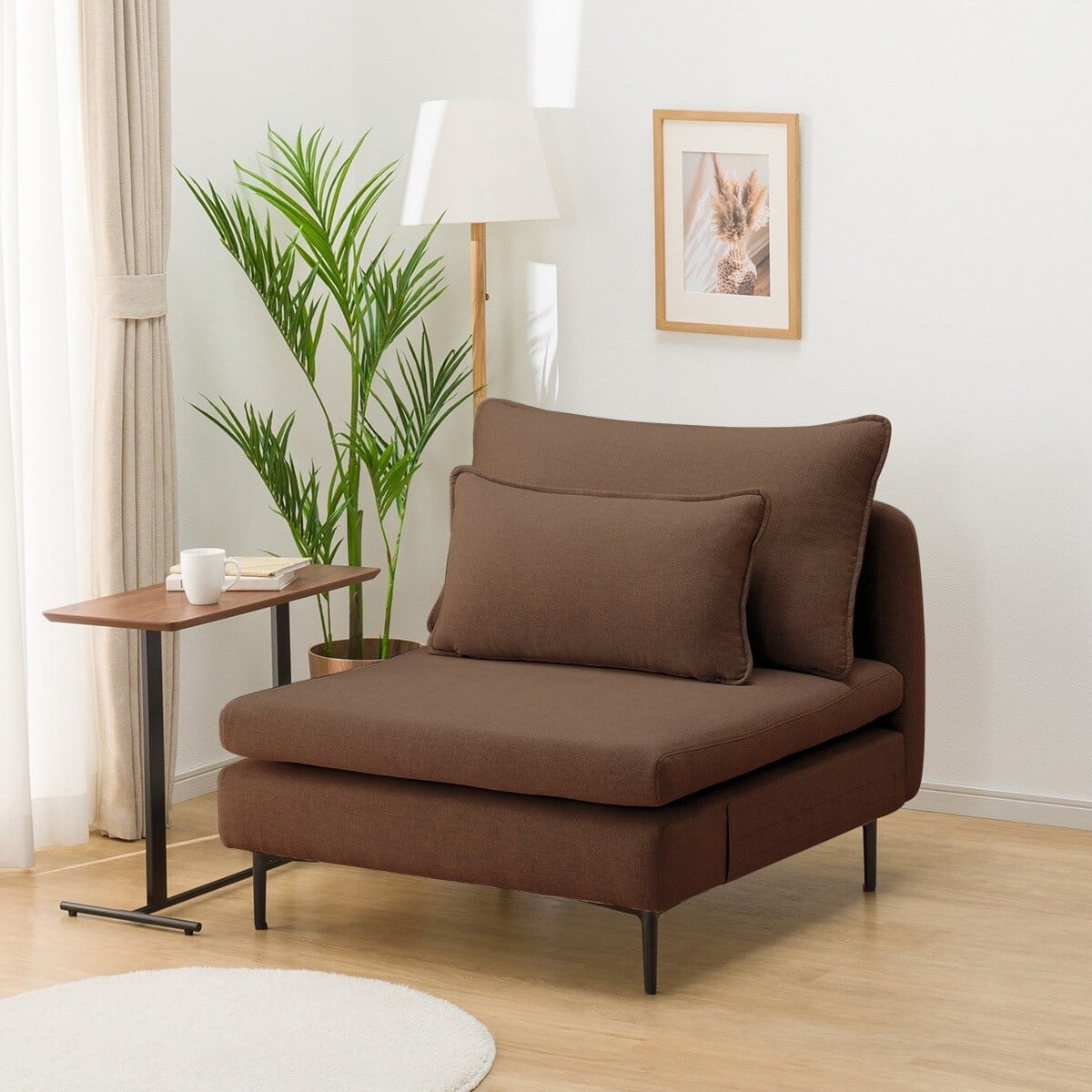 広い座面のゆったり 1人掛けソファ 布張りタイプ (MS01 肘なし BR